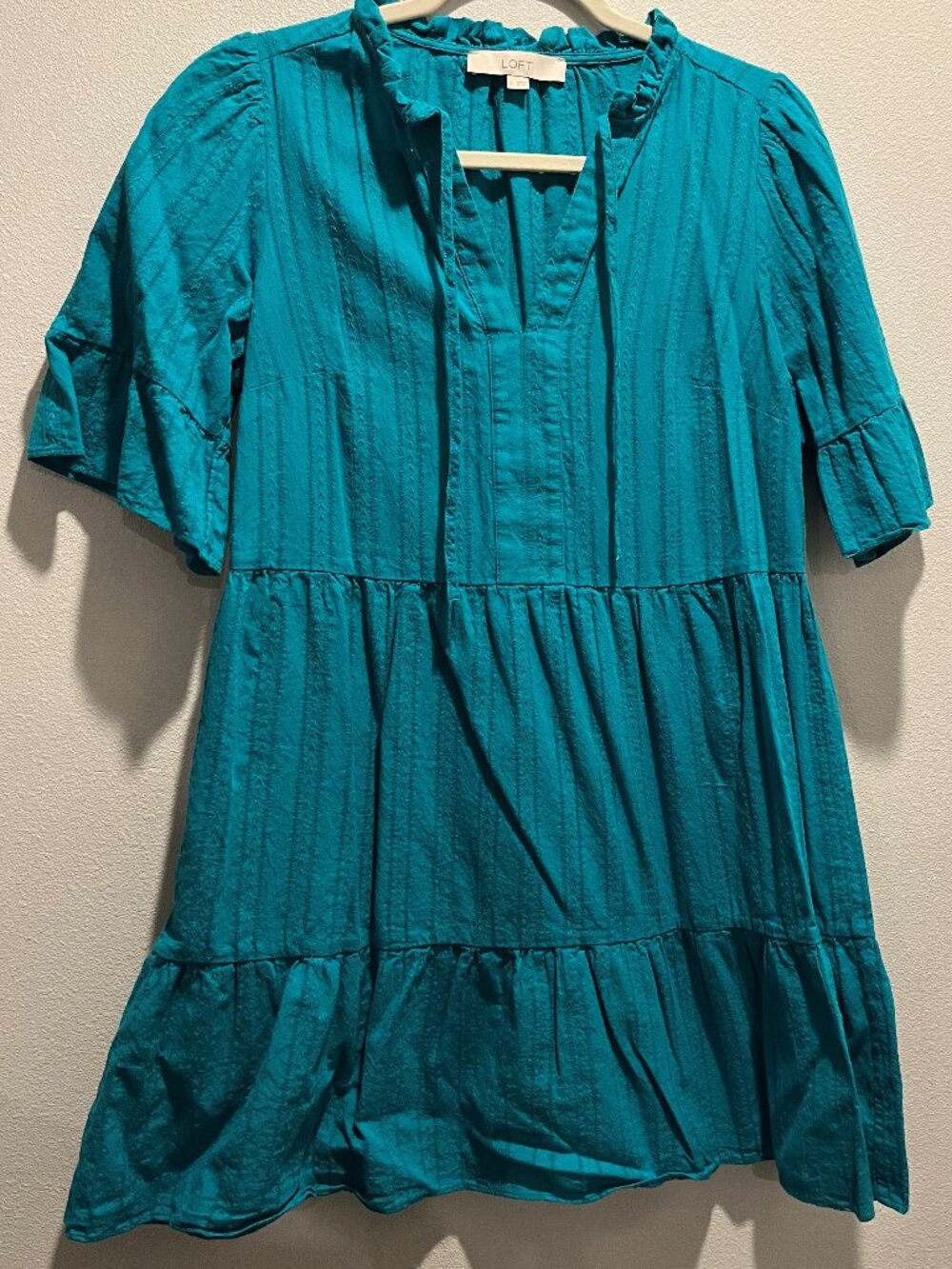 LOFT Teal Tiered Mini Dress, Size Small